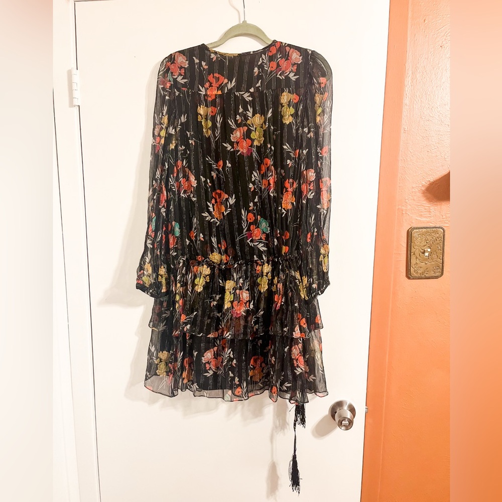 Derhy Floral Long Sleeve Ruffle A-Line midi Dress - Picture 9 of 9